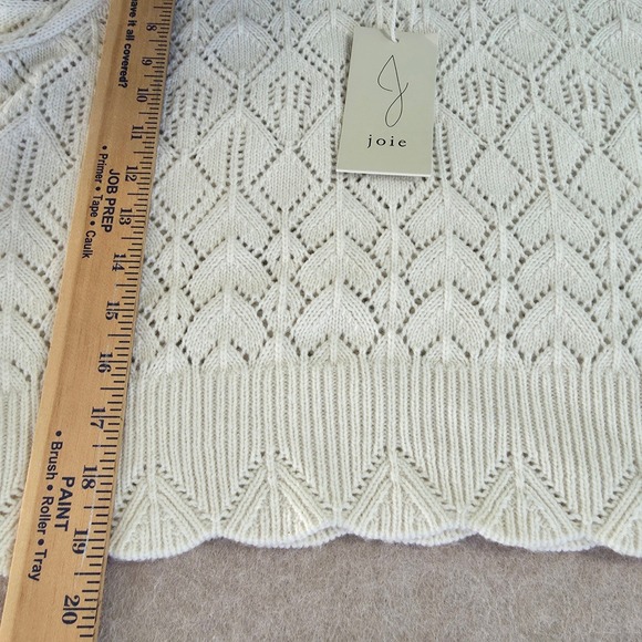 NWT Joie Pointelle Knit Puff Sleeve Sweater Sz M White Cottagecore Coquette - Picture 12 of 15